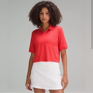 Lululemon swiftly cropped crop light weight tech polo hot heat red realexed fit